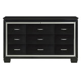 Black Finish Dresser Bold Desing 9 Drawers Glamorous Faux-Alligator Textured Fronts Wooden Bedroom B011134407
