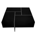 ON-TREND Unique Design Coffee Table with 4 Hidden Storage Compartments, Square Cocktail Table with WF305182AAB