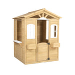 ZUN Wooden Playhouse for Kids Outdoor with Working Door, Windows, Mailbox, Bench, Flowers Pot Holder, W1422P156349