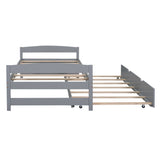 Twin Size Platform Bed with Twin Size Trundle, Gray WF313279AAE