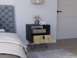 Nightstand 24"H , Sleek Design with Hairpin Legs and One Drawer, Black / Macadamia B097P167470