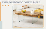 ZUN 43.3"x23.6" Wood colored texture sticker MDF Coffee Table with Tempered glass legs.Suitable for W1151P209568