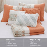 6 Piece Cotton Percale Quilt Set with Throw Pillows Coral Full/Queen B035129020