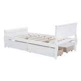 Twin Size Wood Platform Bed with 4 Drawers and Streamlined Headboard & Footboard, White WF308630AAK