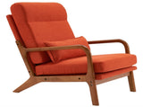 High Back Solid Wood Armrest Backrest Iron Frame Linen Indoor Leisure Chair 38814558