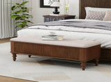 50.8-inch Multi-Functional Ottoman Bench-Solid Rubberwood Bed End Bench with Linen Seat, W5819P481607