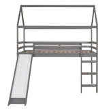 ZUN Twin Loft Bed with Slide, House Bed with Slide,Gray 99891079