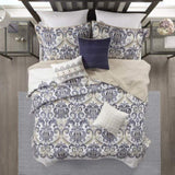 ZUN 6 Piece Reversible Quilt Set with Throw Pillows Navy/Tan King/Cal King B03597401