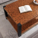 ZUN 51-inch wide rectangular coffee table, burl wood grain metal countertop, matte black metal W1567P218028