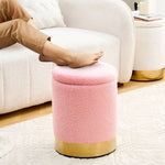 ZUN Teddy Velvet Storage Ottoman Multipurpose Footrest Stool with Metal Base Modern Round Vanity Stool 53401400