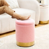 ZUN Teddy Velvet Storage Ottoman Multipurpose Footrest Stool with Metal Base Modern Round Vanity Stool 53401400