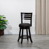 30" Bar Height Slat Back Swivel Stool, Espresso Finish, Charcoal Fabric Seat B04660691