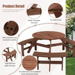 ZUN 6-Person Circular Outdoor Wooden Picnic Table for Patio, Backyard, Garden, DIY w/ 3 Built-in 79905189