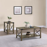 Rustic Oak Coffee Table with Bottom Shelf B062P185677