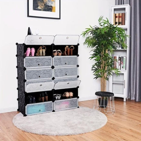 ZUN 6-Tier Portable Shoe Rack Organizer Grids Tower Shelf Storage Cabinet Stand Expandable for Heels 76392114