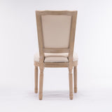 ZUN French Style Solid Wood Frame Linen Fabric Square Back Dining Chair,Set of 2,Cream W162290981