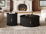 Mid-Century Coffee Table Set with Sliding Tambour Door, Round Fluted End Table With N721P351940B