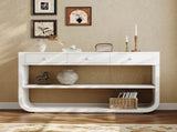 Modern Curved Console Table with 3 Soft-Close Drawers & 2 Open Shelves, Solid Wood Base, N759P433560K