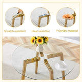 ZUN Modern Luxurious Round Tempered Glass Dining Table with Gold 7-Shaped Metal Legs,suitable for family W1151P199012