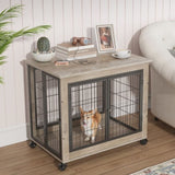 ZUN Furniture Dog Cage Crate with Double Doors on Casters. Grey, 31.50'' W x 22.05'' D x 24.8'' H. 70138030