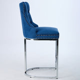 25" Counter Height Bar Stools Set of 2, Modern Velvet Barstools with Button Back&Rivet Trim W1143P217852