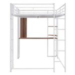 ZUN Full Size Metal Loft Bed with 2 Shelves and one Desk ,White 88167022