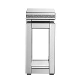 Mirrored End Table Square with Crystals Inlay, 2-Tier Modern Small Sofa Table with Storage, Silver W1005P249023