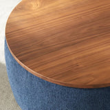 Round Storage Ottoman, 2 in 1 Function, Work as End table and Ottoman, Navy W48735176