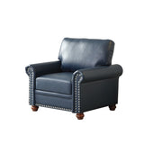 Living Room Sofa Single Seat Chair with Wood Leg Navy Blue Faux Leather W1097125453