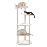 ZUN Multi-Level Cat Tree Modern Cat Tower Wooden Activity Center with Scratching Posts Beige 95146887