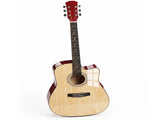 Natural wood color 41-inch Dreadnought barrel-shaped cutaway acoustic guitar with pick, strings, 20565157