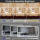 ZUN 72X36 Frame LED Bathroom Mirror with Bluetooth Speaker, Stepless Dimmable Wall Mirrors with W1550126901