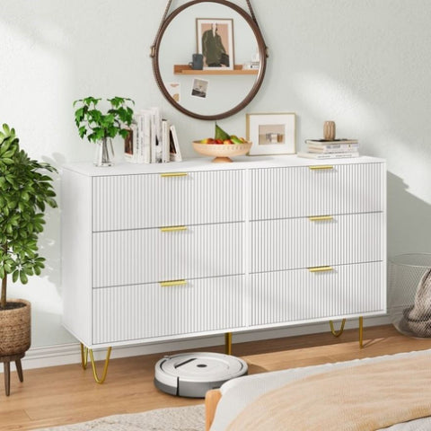 ZUN Modern white 6 Drawers for Bedroom,Big Size Wide Chest of Drawers with Gold Handles, Wood Double W1706P189831