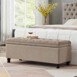 Upholstered tufted button storage bench ,Linen fabric entry bench with spindle wooden legs, Bed W2186P151306
