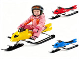 2-in-1 Kids Snow Racer Sled with Tow Rope, 30&deg Steering & Dual Foot Brakes Downhill Ski Sled, 25933273