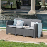 ZUN 67.7" Outdoor 3-Seater Faux Wicker Rattan Style Sofa with Water Resistant Cushions, Charcoal / Light 61312.00