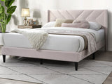 Elegant Modern Light Pink Velvet Upholstered Queen Size Bed Clean Lines Design Headboard 1pc B011P238935