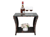 Glass Surface Brown Gradient Iron Frame Rattan Side Table 38666142