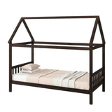Twin House Bed with Headboard and Footboard, Twin Rubber Wood Bed with House Frame,Esspresso W504P225958