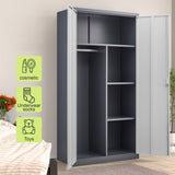 Gray Steel Large Capacity Lockable Wardrobe with Hanging Rod and Compartments for Bedroom, Living W1247P293800