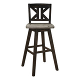 Pub Height Chairs Set of 2, Distressed Gray and Black 360-degree Swivel Chair Solid Rubberwood B011P194914