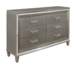 ZUN Silver Gray Metallic Finish Glam Style Dresser of 6 Drawers Wooden 1pc Modern Bedroom Furniture B011P176907