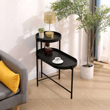 2-Tier Black Side Table with Storage Sofa Table for Living Room Metal Frame & Wooden Desk End Table 10905612