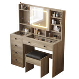9262 gray particle board, tempered glass tabletop, linen finish, 5-drawer dressing table set with 82967963