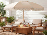 6ft Boho Patio with Tassels, Beech Wood Pole & Fiberglass Ribs, Push-Button Tilt Outdoor 13320436