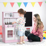 Qaba Play Kitchen, Kids Kitchen Playset Pretend Play Toy Kitchen with Play Phone, Chalkboard, Towel 35279382