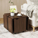 48" Foldable Coffee Table Extendable Center Table With Storage Cabinets & Wheels - Walnut 87117762