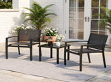 3-Piece Outdoor Bistro Set, Breathable Textilene Chairs & Glass Coffee Table for Patio 03208194
