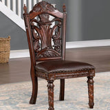 Traditional 2pcs Side Chairs Brown Cherry Leatherette Seats Faux Wood Carved Details Formal Solid B011P234703