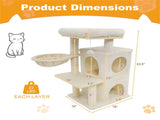 Beige 33.5" Multi-Level Cat Tree with 2-Tier Condo, Sisal Scratching Posts & Anti-Toppling Device 31785454